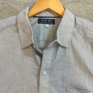Blade + Blue Mens Short Sleeve Button Down Shirt Grey Micro Check Large SF USA